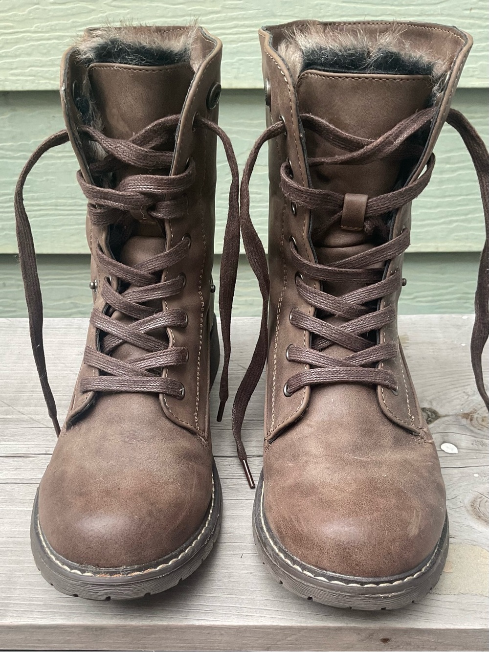 Women’s Brown Faux-Fur Lace-Up Boots - Picture 3 of 8